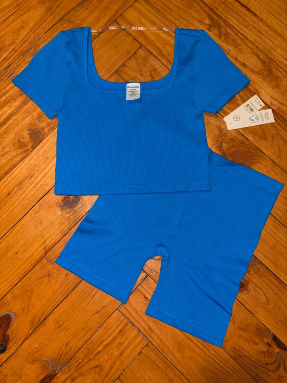 Royal Blue Ribbed Crop Top & Bike Shorts Set